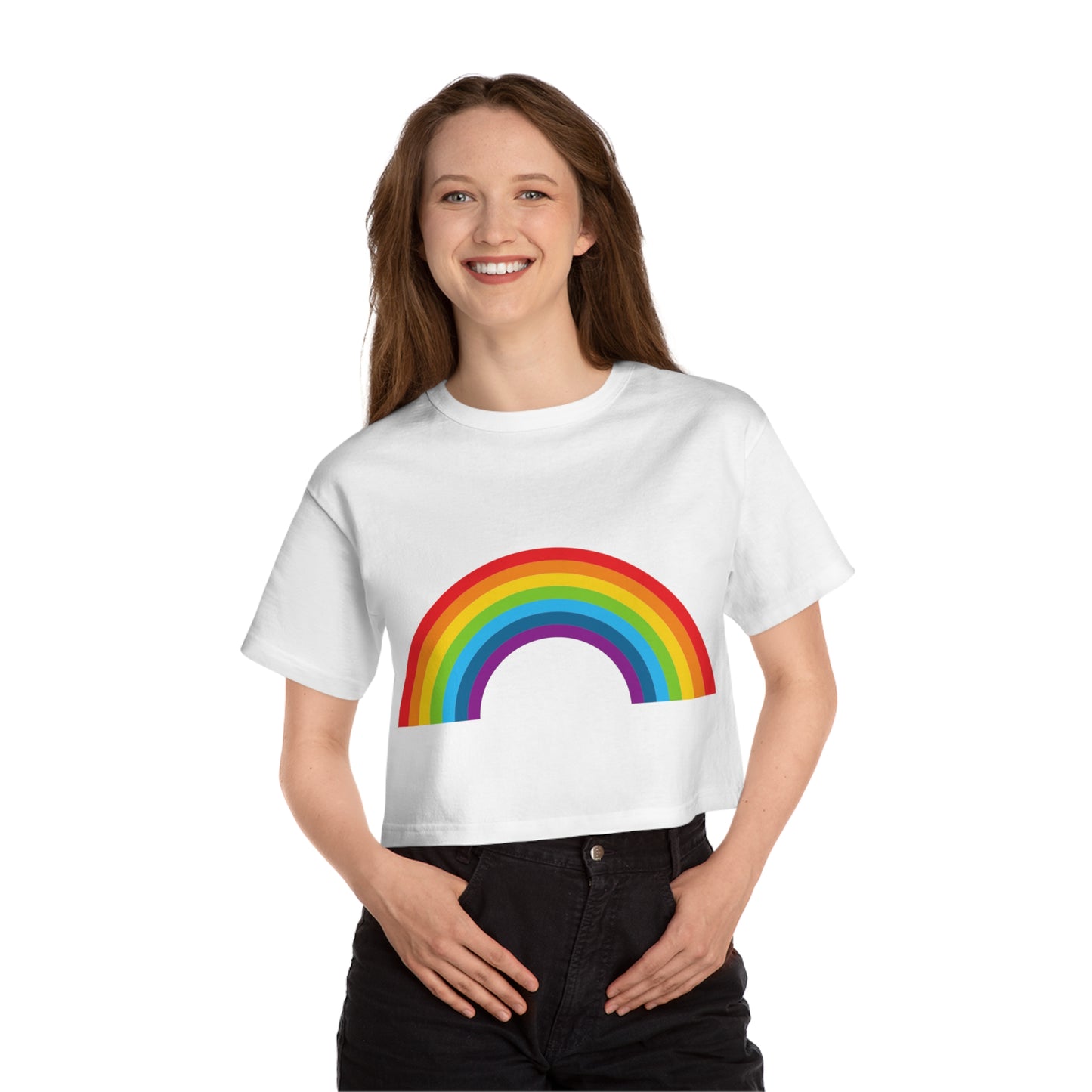 Nostalgic Brand "80's Rainbow" Champion Women's Heritage Cropped T-Shirt