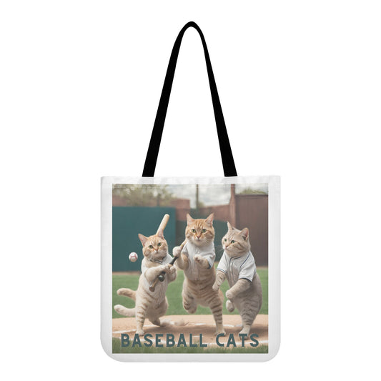 Durable Cats Playing Baseball All-Over Print Cloth Tote Bag made of polyester-cotton blend material by popcustoms.