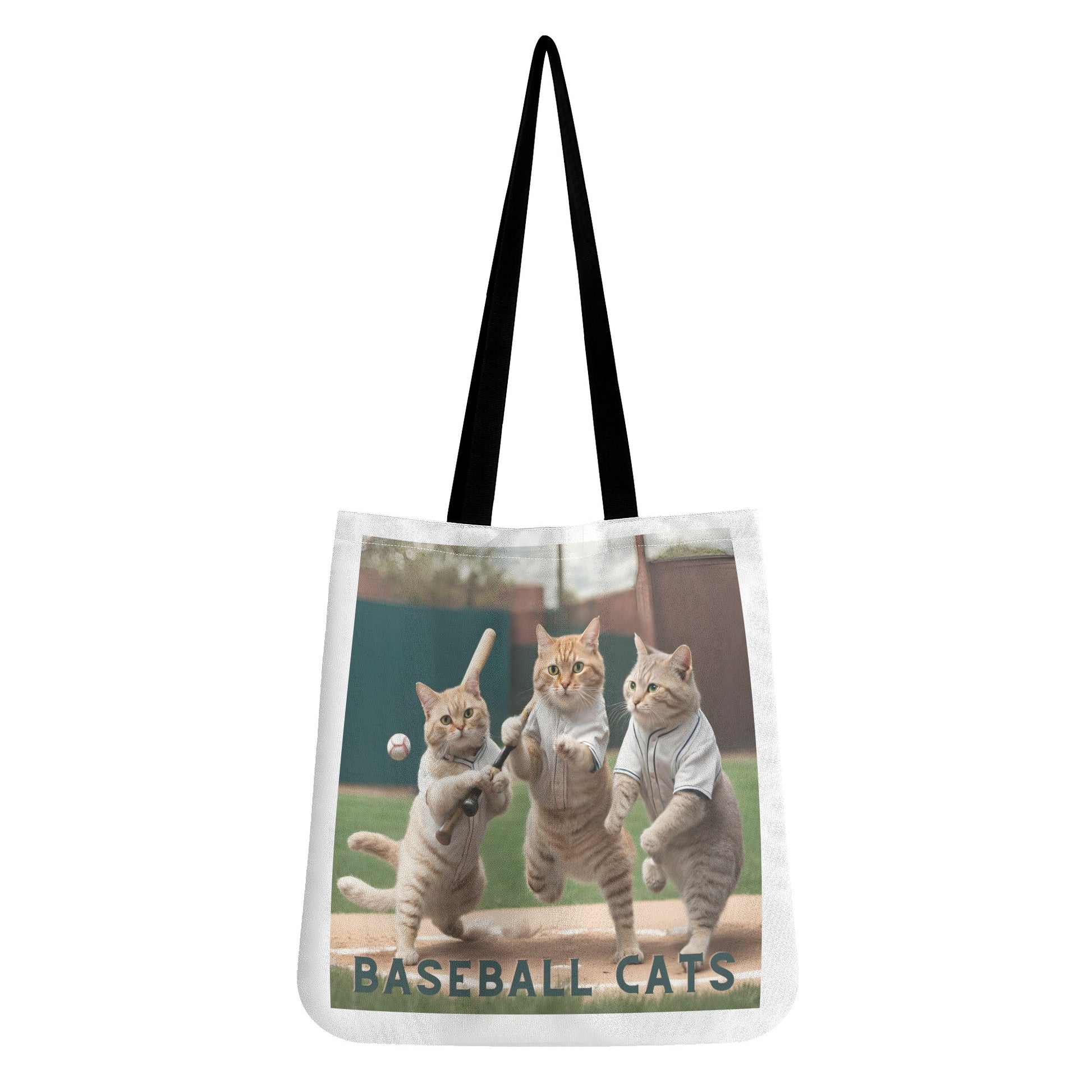 Durable polyester-cotton blend material Cats Playing Baseball All-Over Print Cloth Tote Bag by popcustoms.