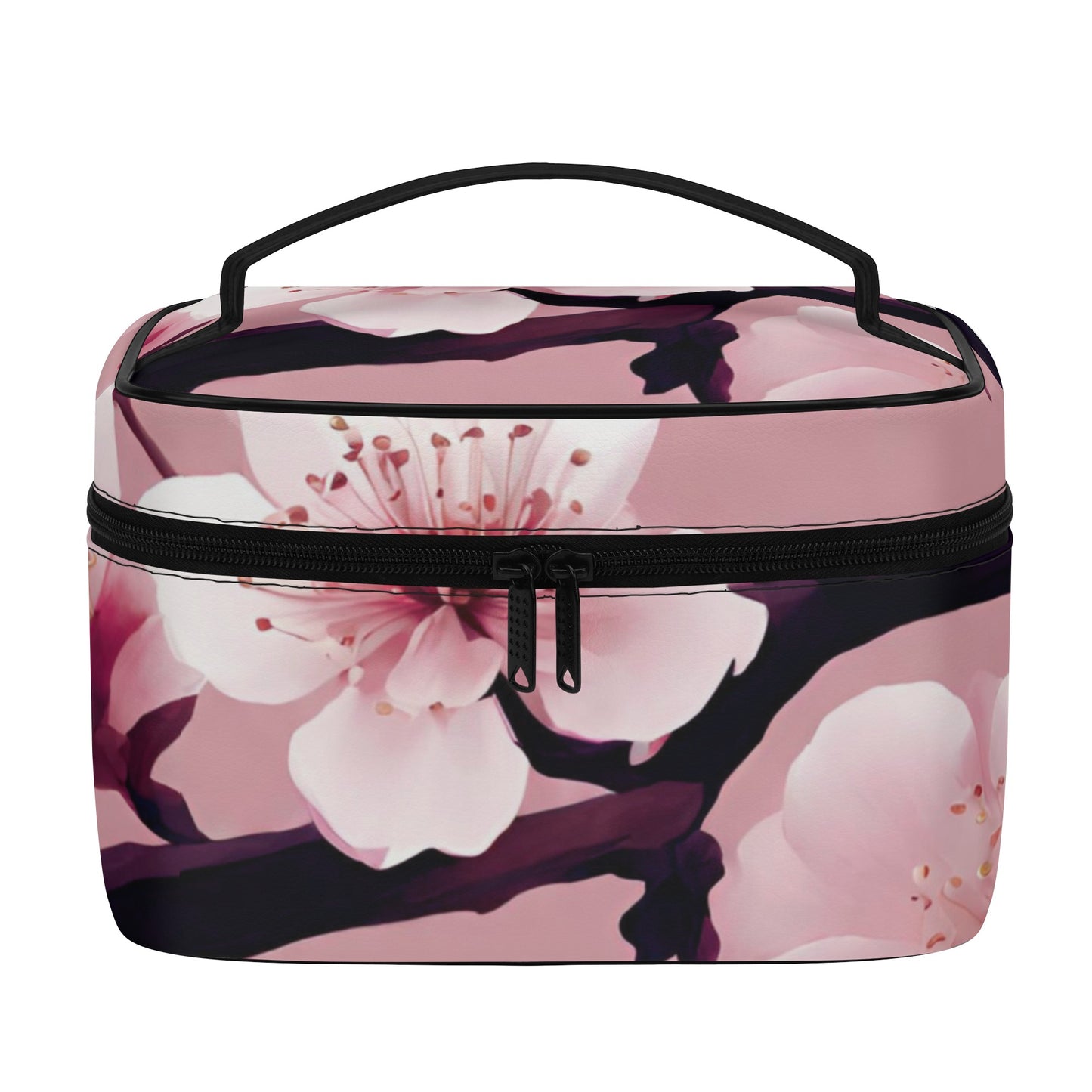 Cherry Blossom All-Over Print Leather Cosmetic Bag