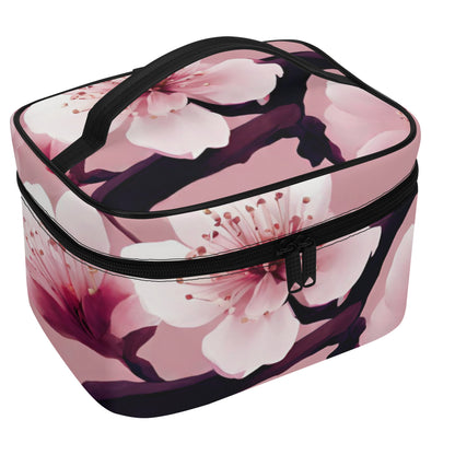 Cherry Blossom All-Over Print Leather Cosmetic Bag