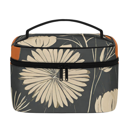 Mid Century Floral All-Over Print Leather Cosmetic Bag