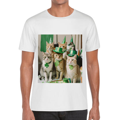 St. Patricks Day Party Cats Mens Cotton Front & Back Printing T-Shirt