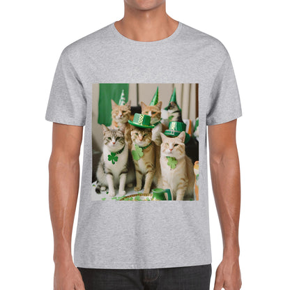 St. Patricks Day Party Cats Mens Cotton Front & Back Printing T-Shirt