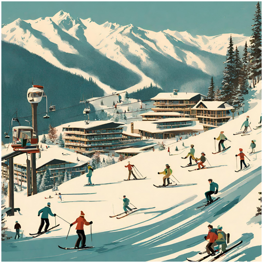 Mid-Century Ski Resort Canvas Poster