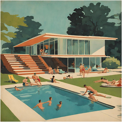 Mid-Century Modern "Pool Day" Canvas Posters